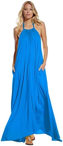 An Elan Usa Maxi Halter Tie Flowy Long Dress (RY597) Aqua-Blue-Small