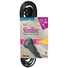 SlimLine 2243 Flat Plug 8-Foot Extension Cord, 3-Wire, Black