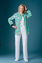 100% Cotton Julius Warm-Up Scrub Jacket by Cherokee. Fun Brace Face Print for Dentist and Orthodontist Offices!