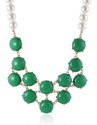 Gold-Tone Green Cabochon Beaded Frontal Necklace, 30.5"