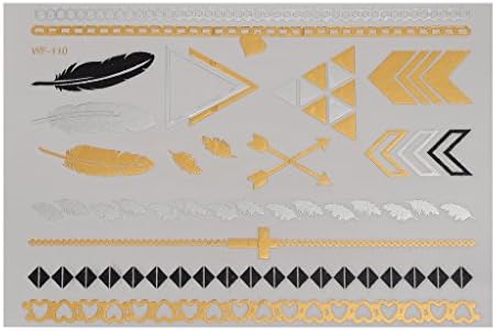 RainbowMall Inspired Bling Metallic Gold Silver Black Jewelry Flash Temporary Tattoo Arrow