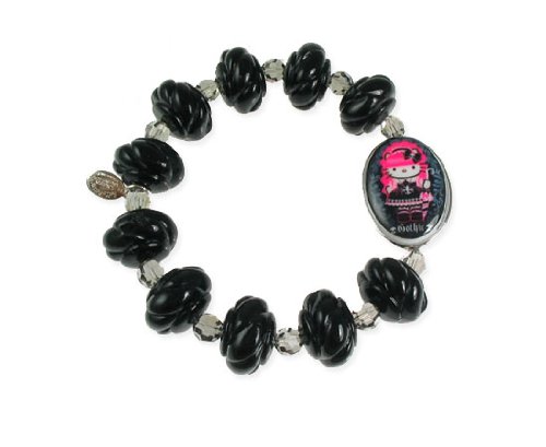 Tarina Tarantino Hello Kitty Pink Head Gothic Lolita Rose Bracelet – Black