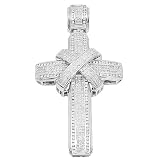 14K White Gold Mens Diamond Cross Pendant 9.59 Ctw