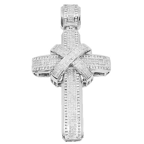 14K White Gold Mens Diamond Cross Pendant 9.59 Ctw