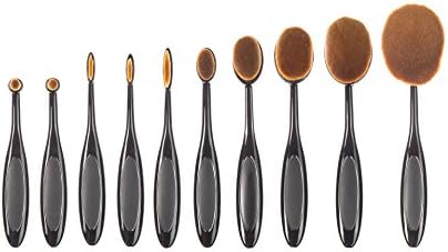 Professional Makeup Brush Set - Ultra Soft Synthetic Oval and Toothbrush Design - Great for Foundation, Pressed Powder, Eye Shadow, Contour, Blush, and Eye Liner - Set of 10 Quality Brushes
