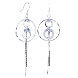 Round White Crystal Earrings Dangle 925 Sterling Silver
