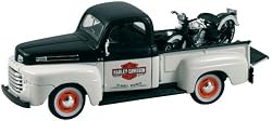 Black and White 1948 Ford F-1 Pickup with 1948 Harley-Davidson FL Panhead Motorcycle
