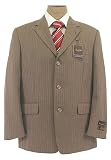 Tasso Elba Mens Single Breasted 3 Button Brown Pinstripe Wool Suit - Size 42R