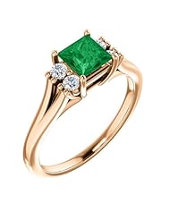 18K Rose Gold 5.00x5.00mm Princess Cut Chatham Created Emerald and Diamond Ring -- LIFETIME WARRANTY