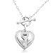 Sterling Silver 2 Piece Heart and Key Toggle Charm Diamond Pendant (1/5 Cttw, I-J Color, 12-I3 Clarity), 18