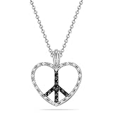 10k White Gold Black and White Diamond Heart Peace-Sign Pendant (1 7 cttw, I-J Color, I2-I3...