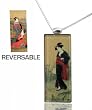 Zarah's Reversable ArtGlass & Sterling Silver Ukiyo Geisha Kimono Pendant Necklace with Sterling Silver Chain