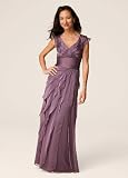 David's Bridal Flutter Sleeve Iridescent Chiffon Tiered Dress Style 082844460