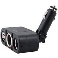 Daffodil CAP104 Universal Car Socket Splitter - 12/24V Power Adaptor - Twin Cigarette Lighter Socket with 2 USB Ports - Dual Charging Device for Drivers