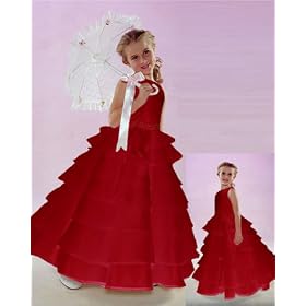 Brand New Flower Girl Red Wedding Layers Dress