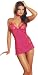 Pink Babydoll Sleepwear Set - Sexy See Through Lace Baby Doll with Thong and Neckband