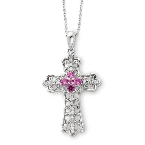 October Birthstone Sterling Silver Budded Cross Necklace