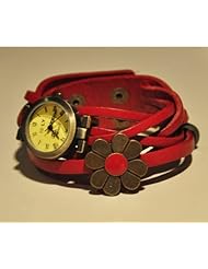amtonseeshop 1PCS Brand New Red Retro Braided Leather Band Flower Bracelet Quartz Wristwatchs for Lady girl woman female