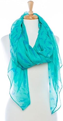 STStory USA Womens Hipster Scene Mustache Print Sheer Chiffon Scarf - Turquoise