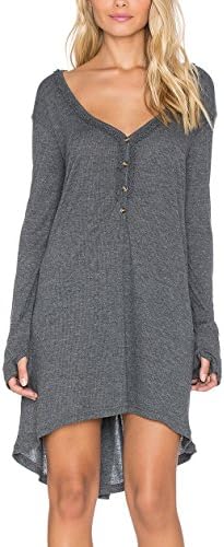 Oyanus Womens V Neck Button Long Back Short Front Irregular Hem Casual Dress