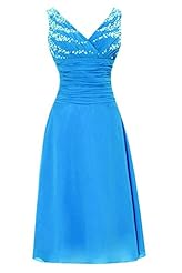 V-neck Chiffon Cocktail Tea Length Beaded Sleeveless Evening Dress/Mother-of-the-Bride Dress/Prom Dress/Party Dress/Wedding Dress 