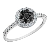 White and Black Diamond Ring 1/2 Carat in 14K White Gold