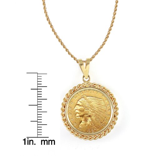 $2.50 Indian Head Gold Piece Quarter Eagle Coin in 14k Gold Rope Bezel (18