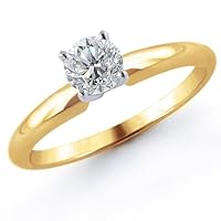 14k Gold 1/3 Carat Round Cut Solitaire Diamond Ring - (I-J;I1-2)