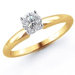14k Gold 1/3 Carat Round Cut Solitaire Diamond Ring - (I-J;I1-2) Size 10