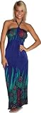 Alkii Peacock Print Casual Evening Party Cocktail Long Maxi Dress  Blue LXL