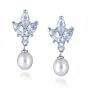 Sterling Silver Cubic Zirconia and 7.5x9 mm Freshwater Cultured Pearl Drop Earrings by Cheline