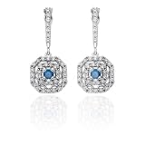 14K White Gold 1/2 ct. Diamond Fashion Earrings with Blue Center Diamond