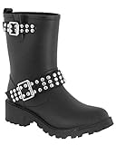 Capelli New York Ladies Studded Buckle Moto Rain Boot Black 10