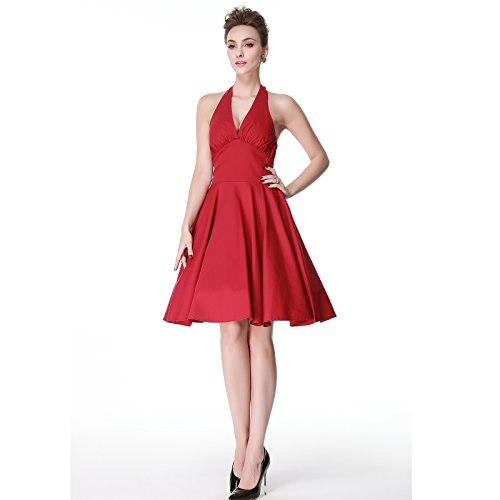 Heroecol® 50s 60s Monroe Style V Neck Vintage Retro Swing Dress
