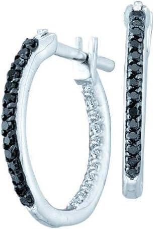 14k White Gold Black Colored Diamond Inside-outside In Out Hoop Earrings Womens Unique .25 Ct.t.w.