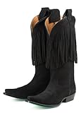 Lane Boots Fringe in Black Leather Fashion Cowgirl Boots