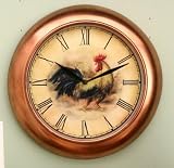 Antique Style Copper Country Rooster Kitchen Farmhouse Wall Clock