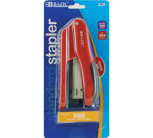 Bazic Cushion Grip Stapler with 500 Count Staples, Standard (26/6) (Case of 144)