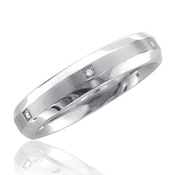 Men's Stainless Steel Diamond Band Ring (H, SI, 0.03 carat)- Band Width:5mm