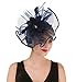 SAFERIN Fascinator Church Feather Mesh Net Veil Party Hat Flower Kentucky Derby Hat with Clip and Hairband for Women (TA1-Large Size Navy Feather Mesh)