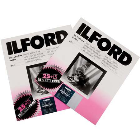 Ilford Multigrade IV RC Deluxe Resin Coated VC Black & White Enlarging Paper, 8 x 10", 100 Sheets, Glossy Surface, PLUS 3-Rolls HP5+ 36 exposure B&W Film FREE