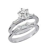 1.15 Ct Diamond Engagement Ring Band Bridal Set Round Cut Baguette Channel Style