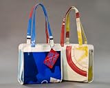 Designer Tote Bag Made from Recycled Banners. Each product varies in color & graphics. Photo depicted is not the actual item you will receive