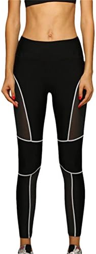 AM Tsing Women's Mesh Panels Stretchy Workout Sports Gym Yoga Leggings Ninth Pants Pants ( X-Large, Black+white)