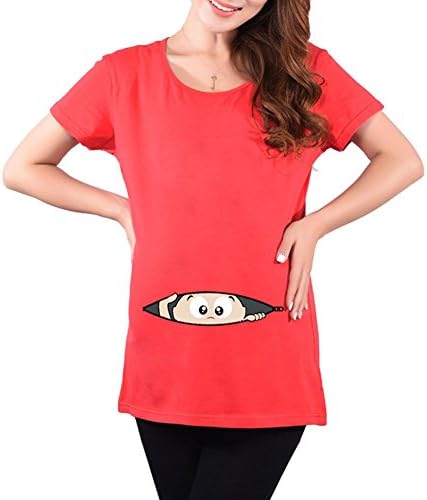 Cotton Whisper Women's Loose Baby Peeking Long Tshirst for Maternity (XX-Large, Red)
