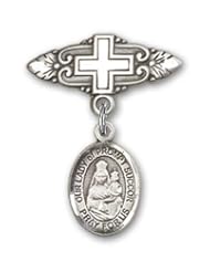 Sterling Silver Baby Badge with Our Lady of Prompt Succor Charm and Badge Pin with Cross