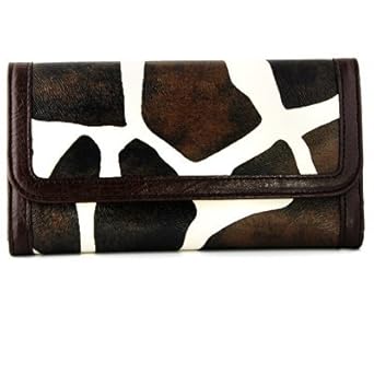 Brown Giraffe Print Clutch Wallet with Checkbook Holder with Brown Trim Brown Giraffe Print Clutch Wallet with Checkbook Holder with Brown Trim