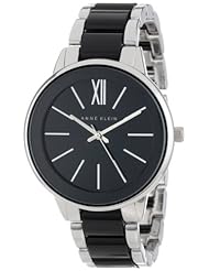 Anne Klein Womens AK/1413BKSV Silver-Tone Black Dial Bracelet Watch