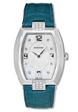 Concord La Scala Women's Watch Stainless Steel Tonneau Shaped Mother-of-Pearl Dial Diamond Lugs on Teal Leather Strap 0310929