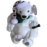 #0206 Coca-Cola Polar Bear in Long Striped Cap - Coke Bean Bag Plush